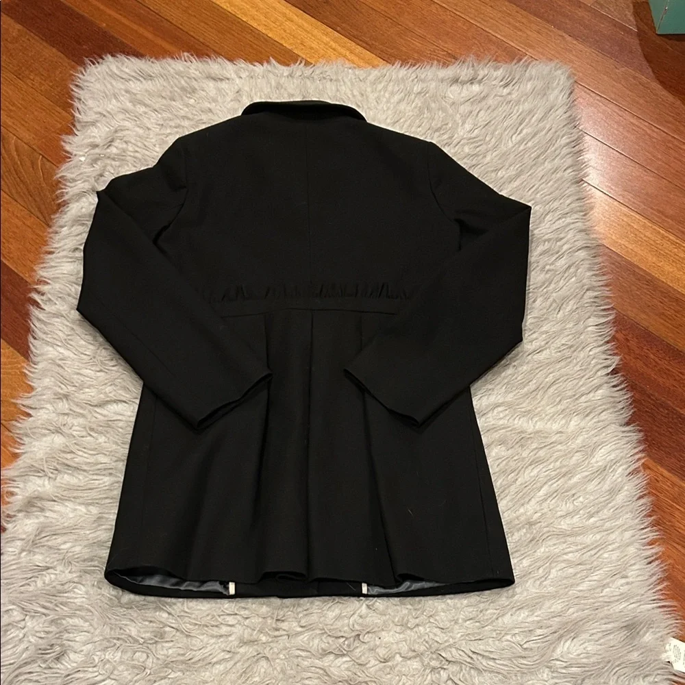 J. Crew Black Cotton Tie Ruffled Waist‎ Button Front Coat